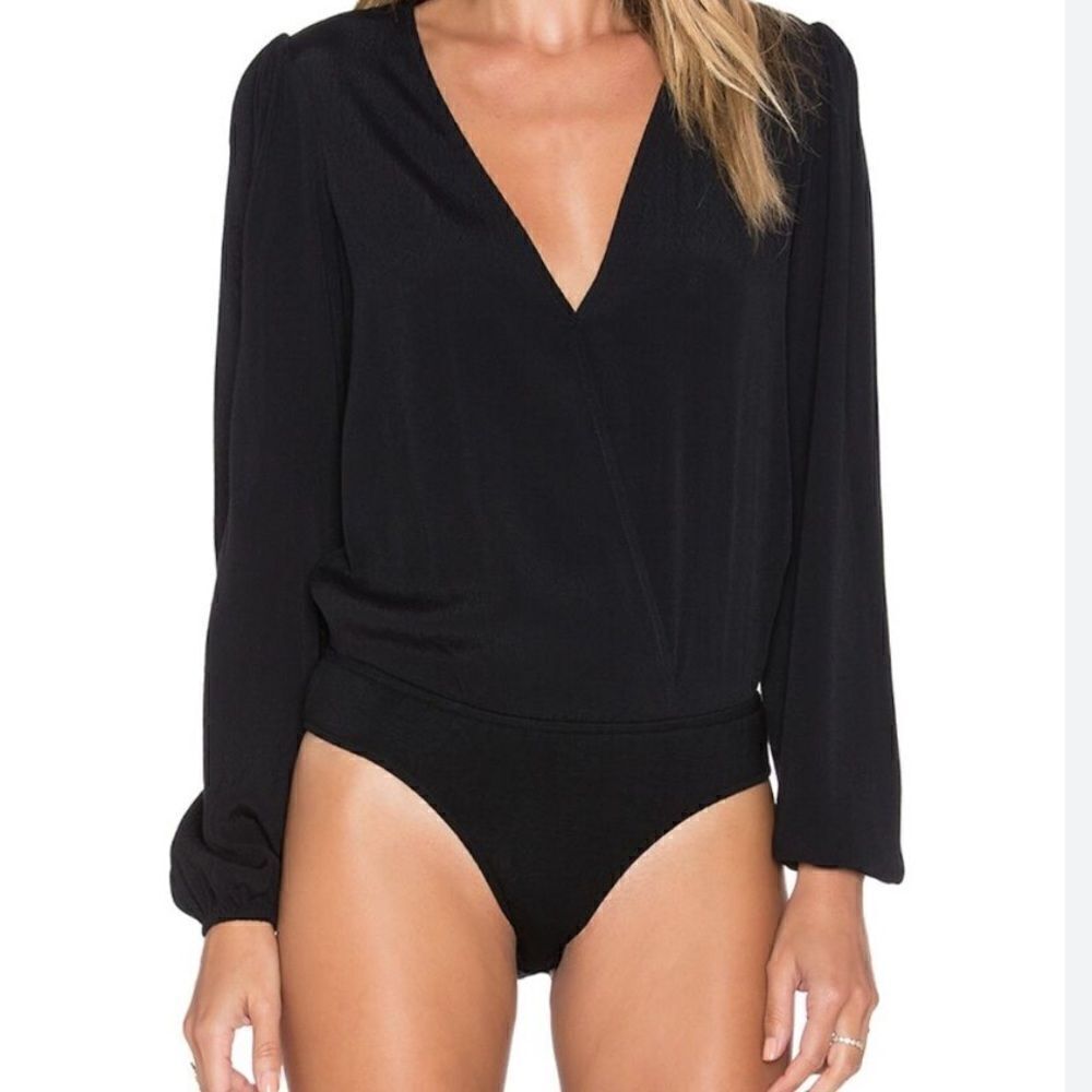Monica Rose for Lovers + Friends V-Neck Long-Sleeve Bodysuit Blouse, Like New